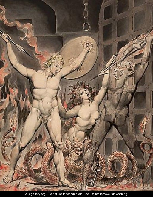 Satan, Sin, and Death- Satan Comes to the Gates of Hell - William Blake