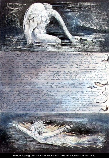 Plate II, Jerusalem, c.1804-20. The daughters of Albion represented by swan-like and fish-like creatures - William Blake