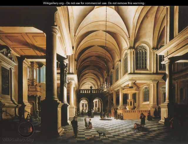 A church interior by candlelight with figures conversing 1652 - Daniel de Blieck