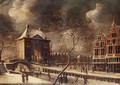 The Heiligewegspoort, Amsterdam, from the north-east in winter, with skaters on the frozen canal 1662-64 - Abraham Beerstraten