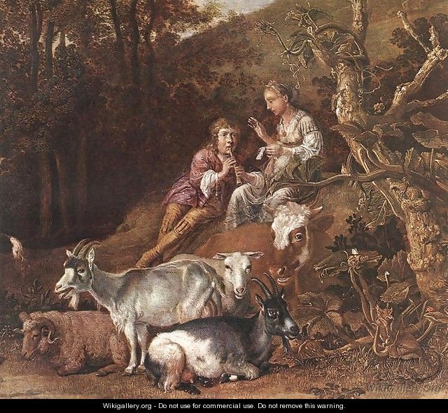 Landscape with Shepherdess Shepherd Playing Flute (detail) 1642-44 - Paulus Potter