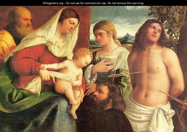 The Holy Family with Saints Catherine and Sebastian and a Donor - Sebastiano Del Piombo (Luciani)
