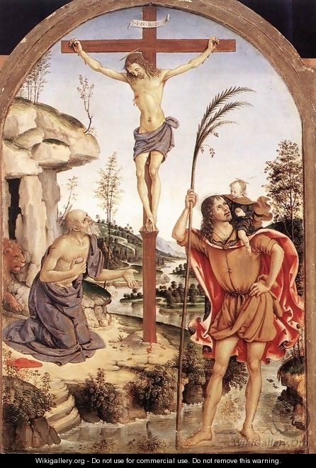 The Crucifixion with Sts Jerome and Christopher c. 1471 - Bernardino di Betto (Pinturicchio)