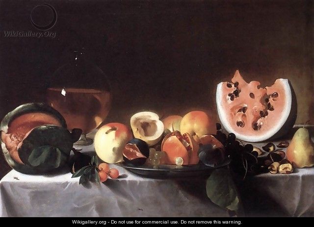 Still-Life with Fruit and a Carafe of White Wine c. 1615 - Pensionante Del Saraceni