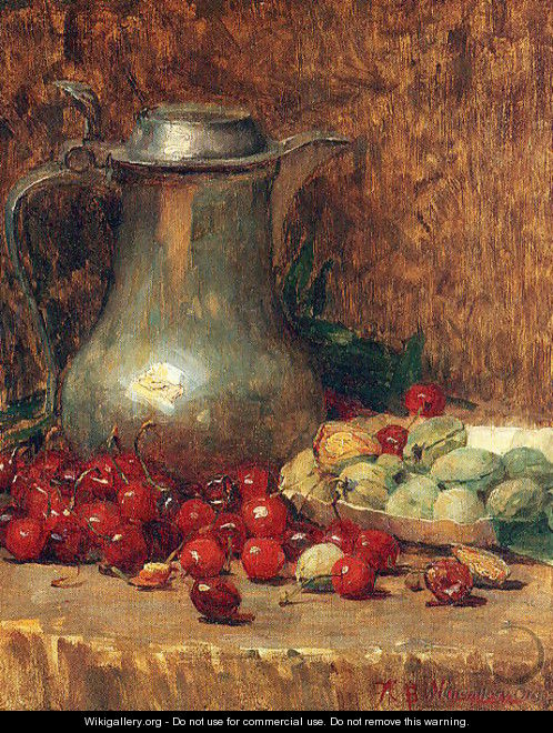 Still Life- Pewter Pitcher and Cherries 1890-1902 - Willie Betty Newman