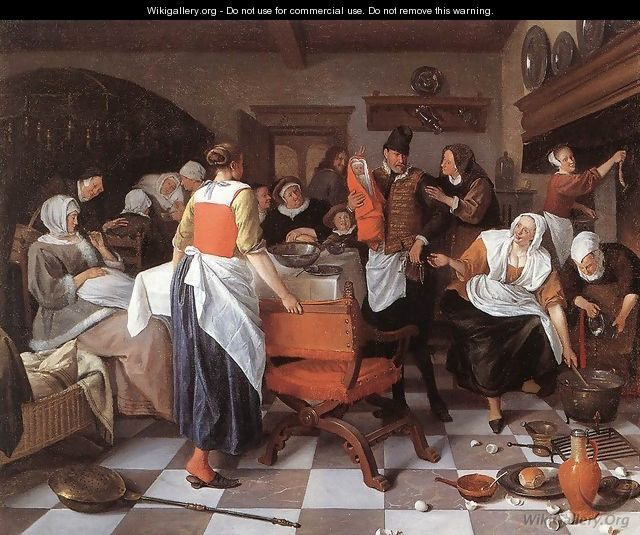 Celebrating the Birth 1664 - Jan Steen