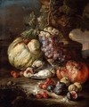 Still-Life with Fruit and Dead Birds in a Landscape - Giovanni Battista Ruoppolo