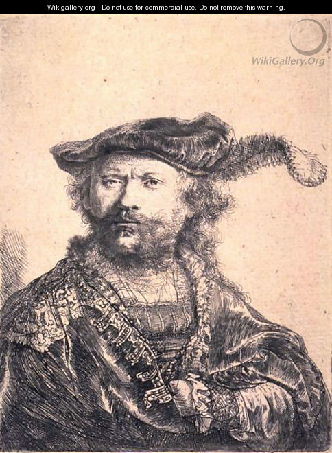 Rembrandt in Velvet Cap and Plume - Rembrandt Van Rijn