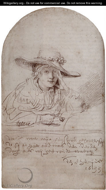 Saskia In A Straw Hat - Rembrandt Van Rijn