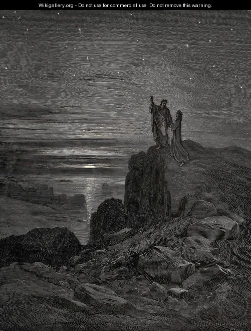 The Inferno, Canto 34, lines 133: Thus issuing we again beheld the stars. - Gustave Dore
