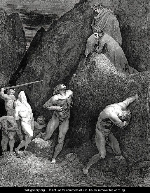 The Inferno, Canto 28, lines 30,31: Now mark how I do rip me: lo! How is Mahomet mangled. - Gustave Dore