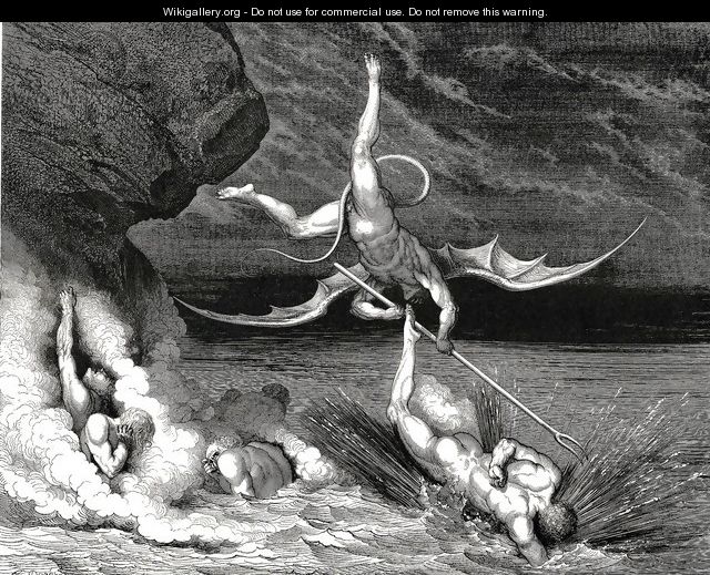 The Inferno, Canto 22, line 70: In pursuit He therefore sped, exclaiming; Thou art caught. - Gustave Dore
