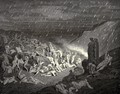 The Inferno, Canto 14, line 37-39: Unceasing was the play of wretched hands, Now this, now that way glancing, to shake off The heat, still falling fresh. - Gustave Dore
