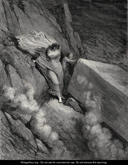The Inferno, Canto 11, lines 6-7: From the profound abyss, behind the lid Of a great monument we stood retird - Gustave Dore