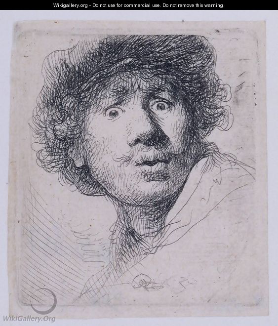 Self Portrait with a Cap, openmouthed - Rembrandt Van Rijn