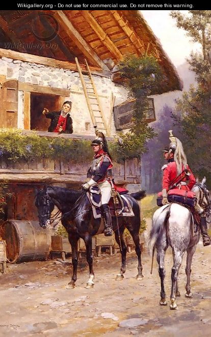 Officers from a Cuirassier Regiment in front of a Country House - Jean Baptiste Edouard Detaille