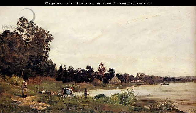 Washerwomen In A River Landscape - Hippolyte Camille Delpy