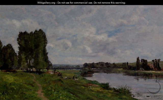 Washerwoman On The Riverbank - Hippolyte Camille Delpy