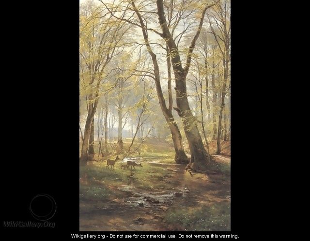 A Woodland Scene With Deer (or A Grassy Knoll) - Carl Frederick Aagaard