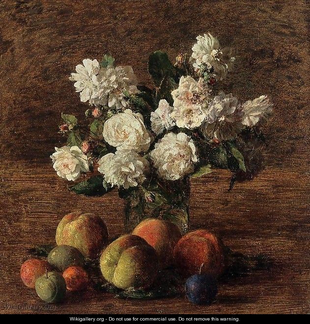 Still Life: Roses and Fruit - Ignace Henri Jean Fantin-Latour