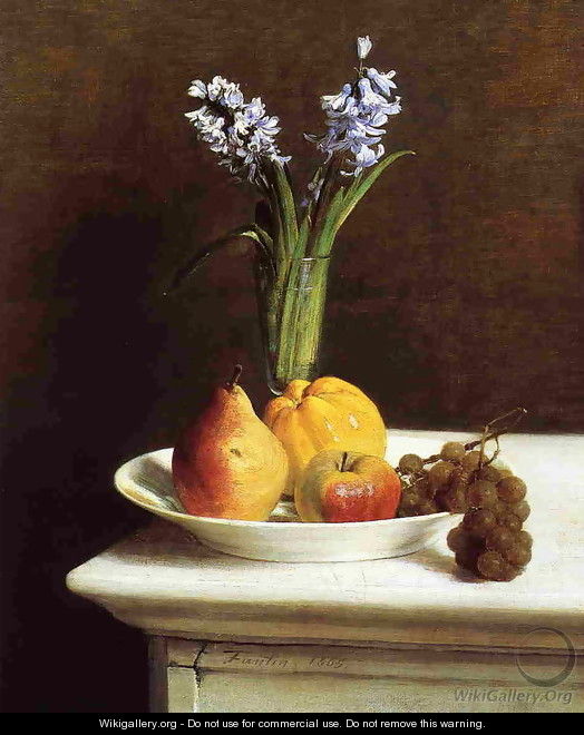 Still Life: Hyacinths and Fruit - Ignace Henri Jean Fantin-Latour