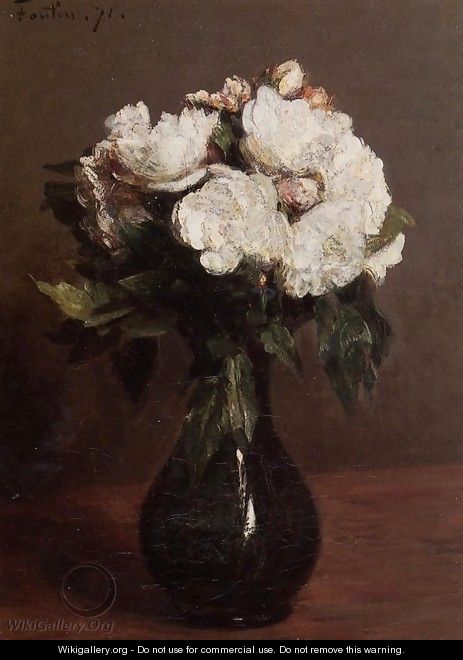 White Roses in a Green Vase - Ignace Henri Jean Fantin-Latour