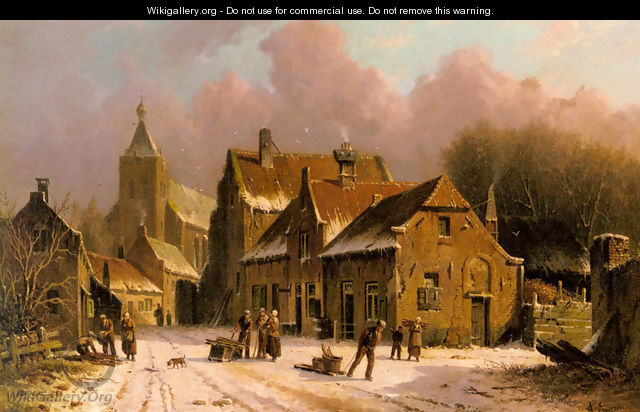 A Village In Winter - Adrianus Eversen