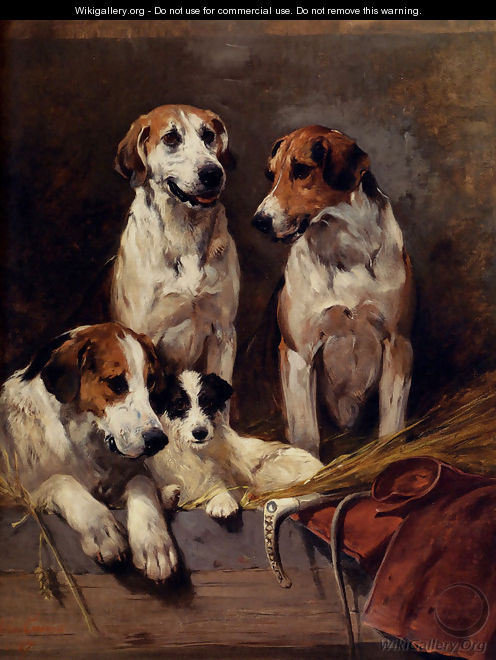 Three Hounds With A Terrier - John Emms