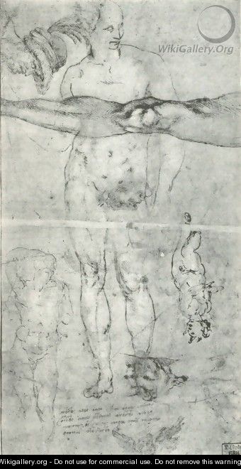 Various studies including a tracing from the other side of the sheet - Michelangelo Buonarroti
