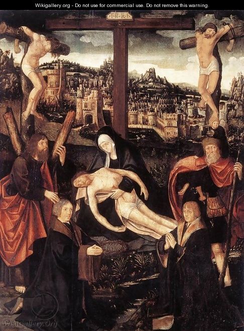 Crucifixion with Donors and Saints - Jacob Cornelisz Van Oostsanen