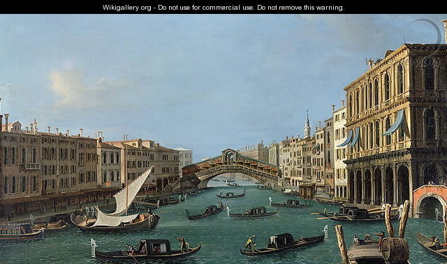 View of the Grand Canal from the South, the Palazzo Foscari to the right and the Rialto Bridge beyond - (Giovanni Antonio Canal) Canaletto
