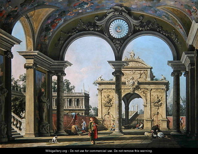 Capriccio of a triumphal arch seen through an ornate archway, c.1750 - (Giovanni Antonio Canal) Canaletto