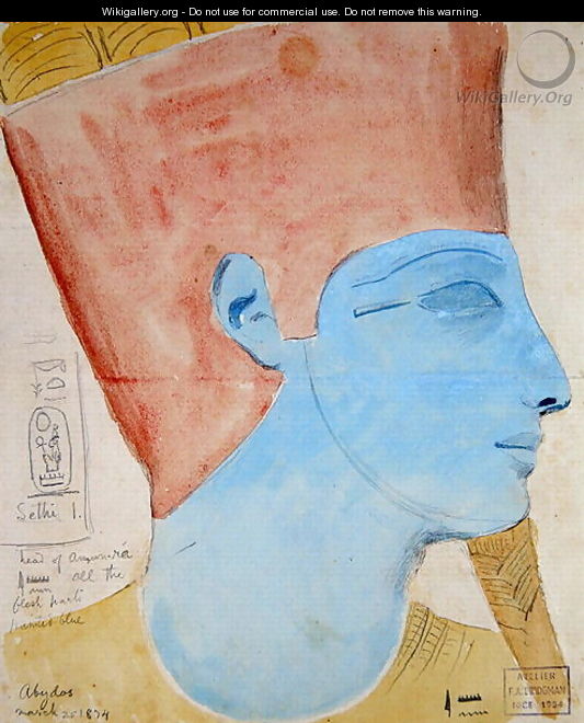 Study of a Relief of the Head of the God Amun in the Temple of Seti I, Abydos, 1874 - F. A. Bridgeman
