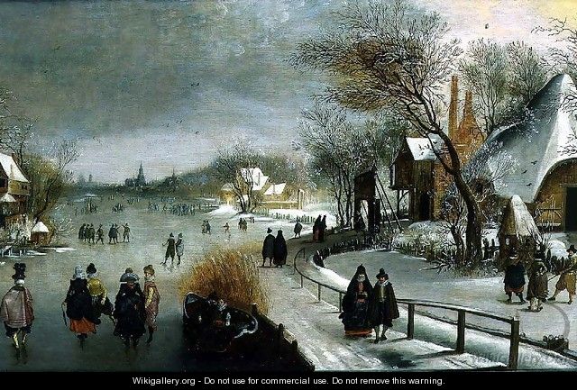 Winter Landscape with Skaters - Adam van Breen