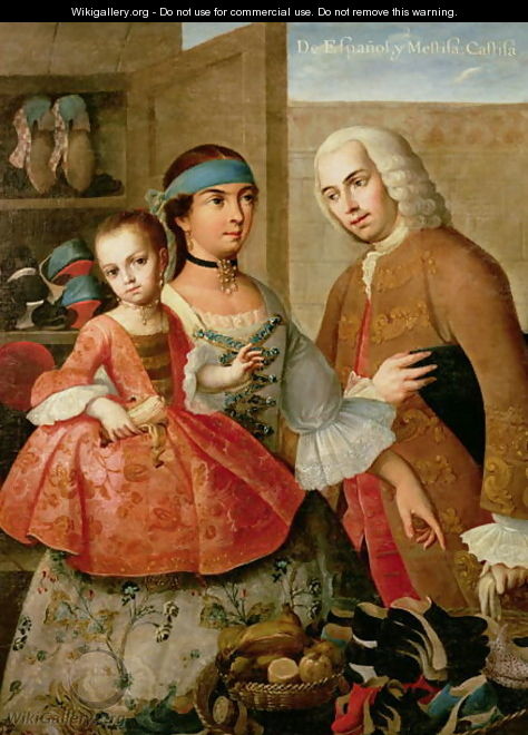 A Spaniard and his Mexican Indian Wife and their Child, from a series on mixed race marriages in Mexico - Miguel Cabrera