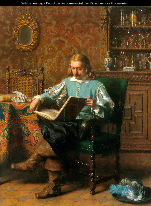 A Cavalrist Reading in a 17th Century Interior - Lambertus Lingeman