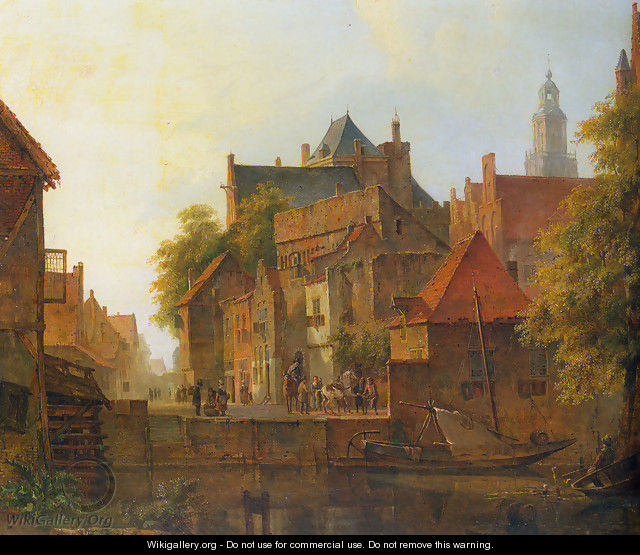 View of a town with a blacksmith at work on a quay - Kasparus Karsen