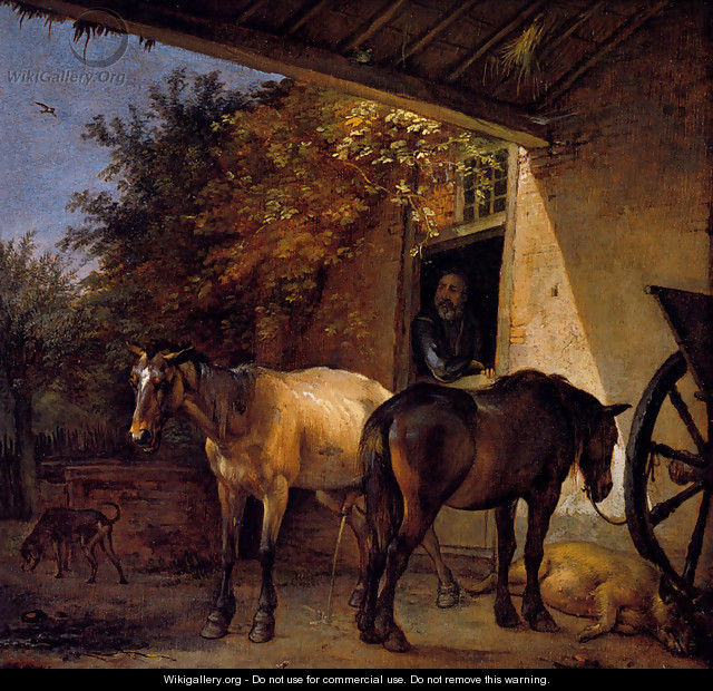A Barnyard With Two Plough Horses - Paulus Potter