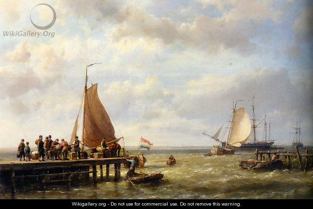 Provisioning a Tall Ship at Anchor - Johannes Hermanus Koekkoek Snr