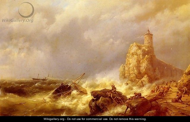 A Shipwreck In Stormy Seas - Johannes Hermanus Koekkoek Snr