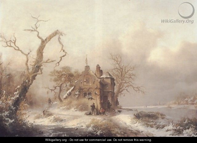 Figures in a Winter Landscape - Frederik Marianus Kruseman