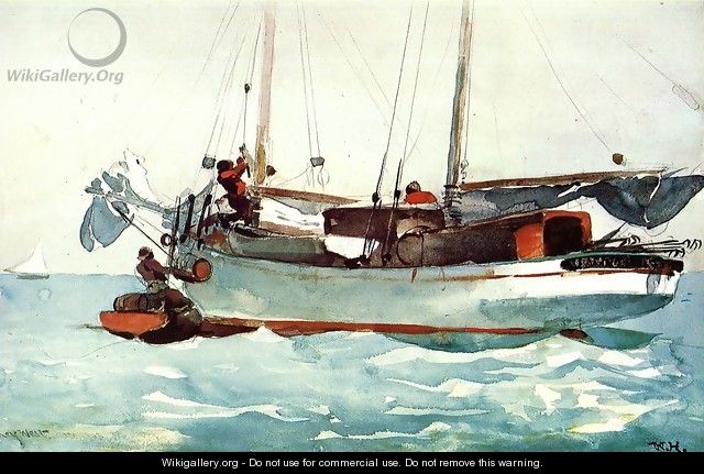 Taking on Wet Provisions (Schooner marked Newport, K.W.) - Winslow Homer
