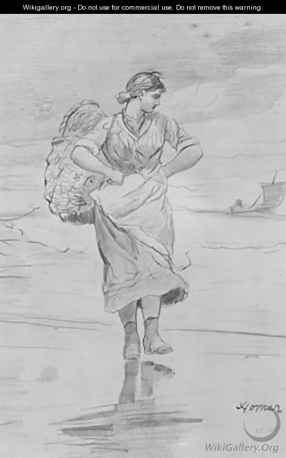 A Fisher Girl on Beach (Sketch for illustration of "The Incoming Tide") - Winslow Homer