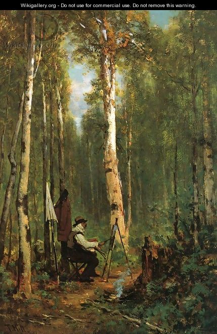Artist at His Easel in the Woods - Thomas Hill