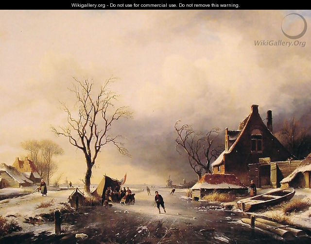 Winter Scene with Skaters - Charles Henri Joseph Leickert
