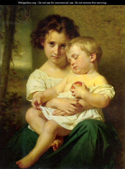 Jeune fille tenant un enfant endormi - Hugues Merle