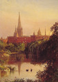 A View in Central Park - The Spire of Dr. Hall's Church in the Distance - Jasper Francis Cropsey