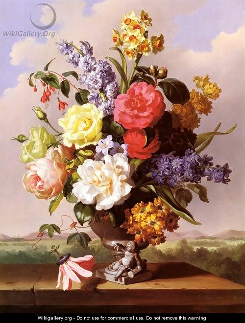 Flowers In An Urn On A Ledge - Anton Hartinger