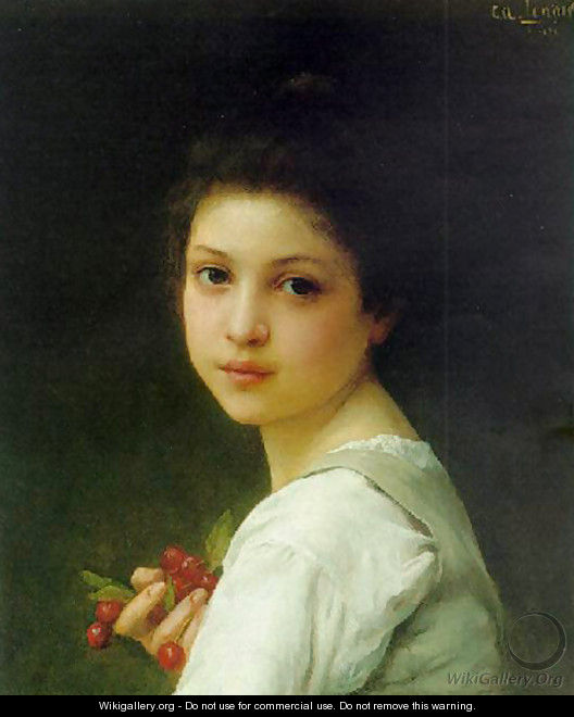 Portrait of a young girl with cherries - Lenoir Charles Amable