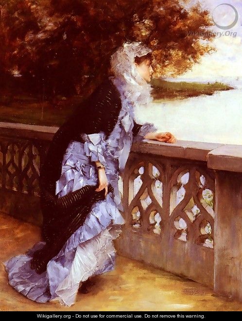 Elegante Accoudee A Une Balustrade (Elegant Lady Leaning Against a Balustrade) - Paul-Louis Delance